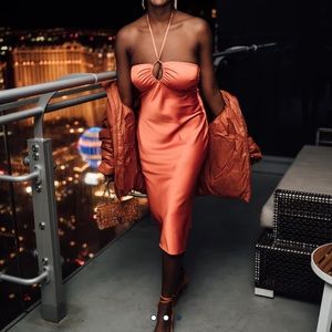 Abercrombie halter satin slip midi dress